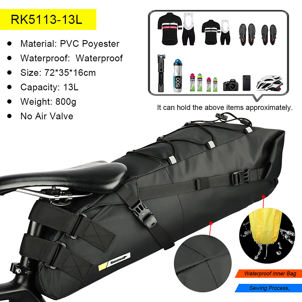 RHINOWALK RK5113 Bicycle Rear Bag 13L Waterproof PVC Polyester Bike Saddle Bag RHINOWALK RK5113 Bicycle Rear Bag 13L Waterproof PVC Polyester Bike Saddle Bag